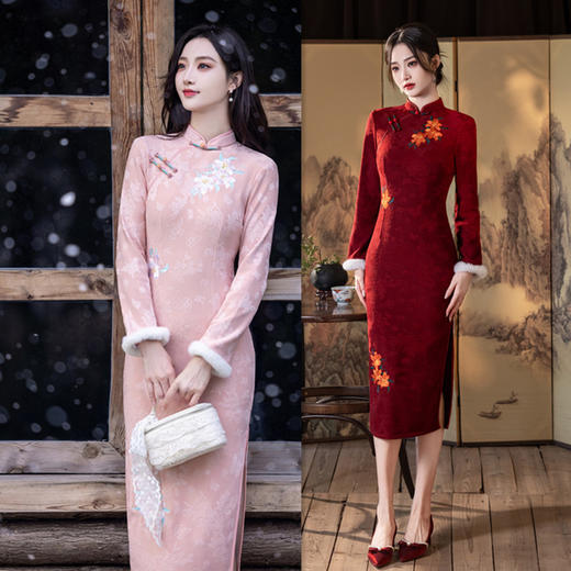 GX粉色新中式旗袍敬酒服2025秋冬款绝美订婚礼服年轻款修身显瘦旗袍 商品图0
