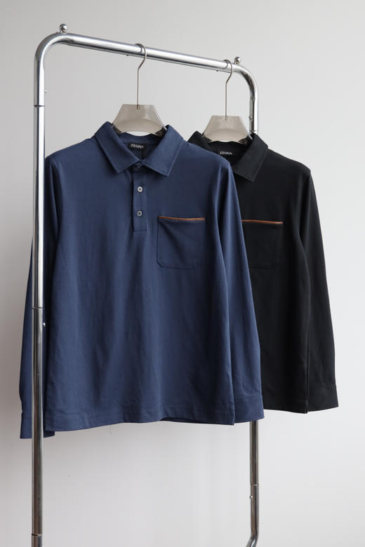 杰尼 新款平纹针织长袖翻领Polo衫 CX232 商品图2