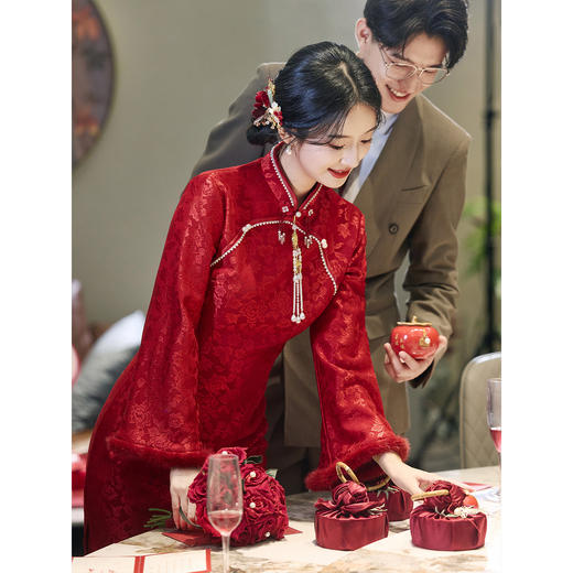 LSB 4177旗袍加绒复古连衣裙 商品图1