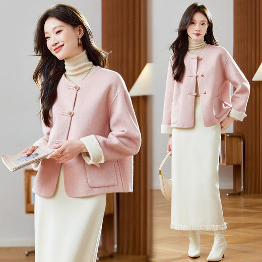 短款毛呢外套时尚休闲，宽松显瘦气质绵羊毛呢子大衣HR-ZYIF2635 商品图2