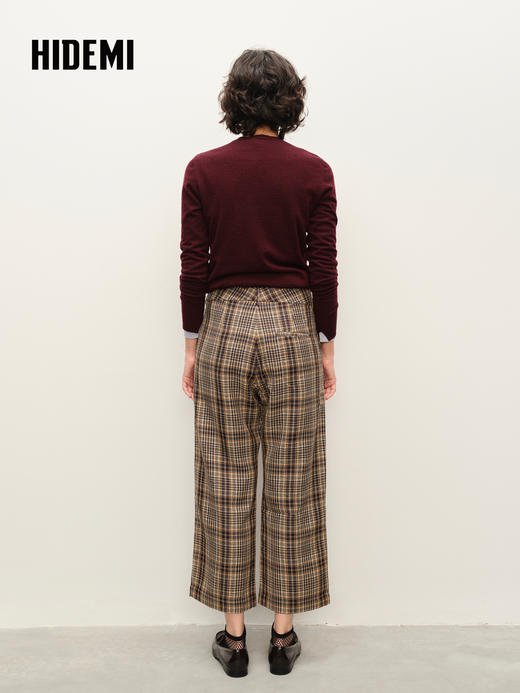 HIDEMI色织格纹九分裤复古格子日常气质直筒休闲裤宽松阔腿裤 商品图6