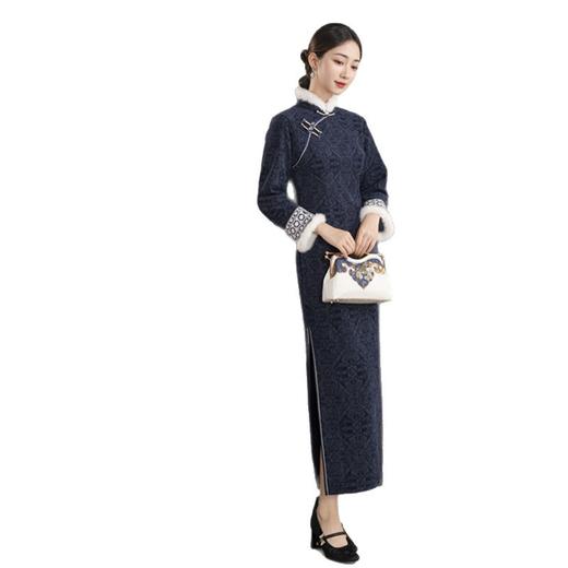 GX加绒色织提花长款高级感旗袍2025秋冬新款复古国风旗袍 商品图4