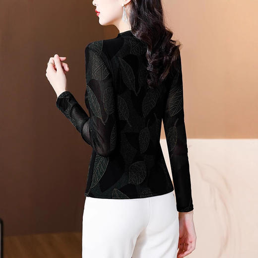 半高领印花网纱长袖打底衫，加绒内搭小衫洋气上衣KQL-B12N2399 商品图4