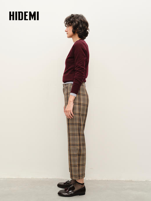 HIDEMI色织格纹九分裤复古格子日常气质直筒休闲裤宽松阔腿裤 商品图5