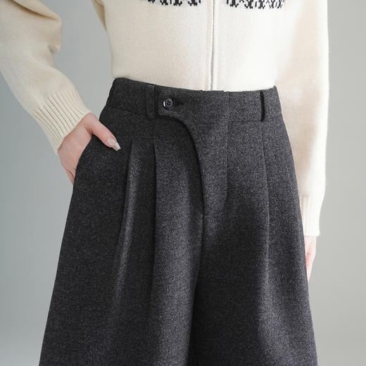 QYM 9532-Y高腰宽松毛呢阔腿裤气质厚款羊毛裤 商品图3