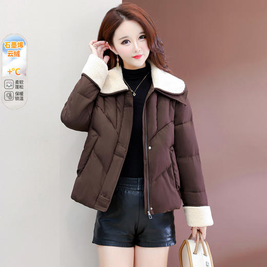 QYM  B9802-Y小个子翻领毛领棉衣宽松休闲加厚加绒云绒服宽松休闲棉袄 商品图0