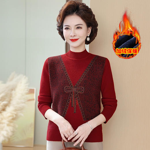 中老年加绒加厚打底衫中年妇女内搭保暖上衣妈妈装冬装一体绒毛衣 商品图2
