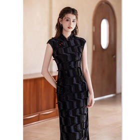 GX老上海改良新中式丝绒长款无袖旗袍2025初秋新款日常修身年轻旗袍