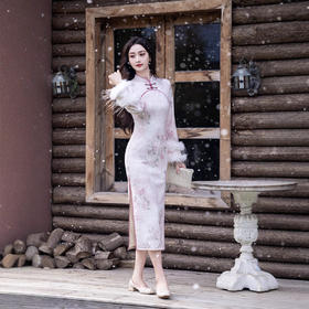 时尚改良年轻款清荷绒长袖旗袍，日常可穿修身旗袍SYK396135