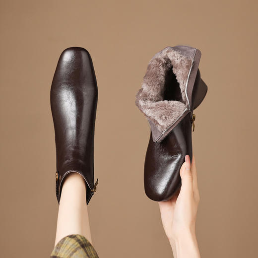 【预售5天】羊羔毛雪地靴女真皮大棉鞋新款冬季加绒厚毛保暖短靴NGMZR&72-248 商品图1