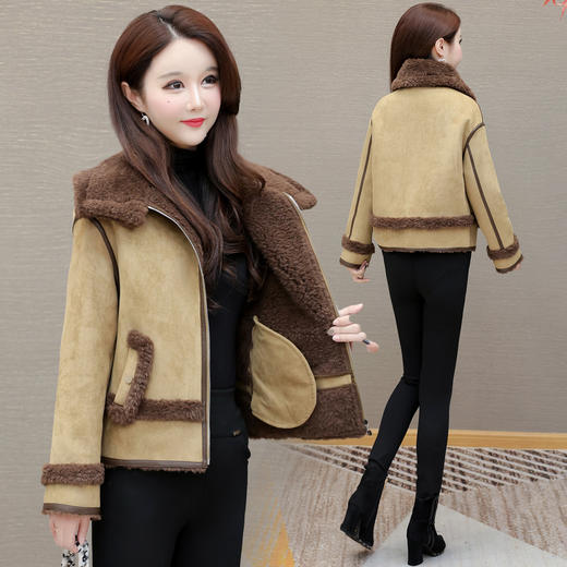 QYM 5280AS9013皮毛一体外套宽松休闲加厚大毛领毛绒上衣 商品图2