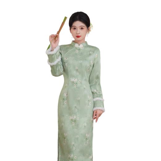 GX麂皮绒提花长款倒大袖旗袍2025秋冬新款时尚改良新中式年轻款旗袍 商品图4