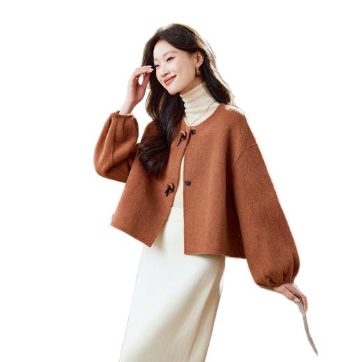 红色轻奢显瘦双面呢羊毛大衣，小香风毛呢短外套HR-ZYIF2637 商品图4