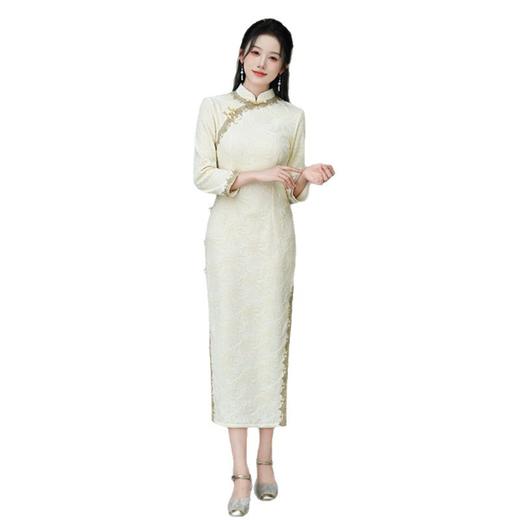 GX复古国风年轻款长款花边旗袍2025秋冬新款时尚素雅日常修身旗袍裙 商品图4