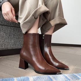 【预售5天】显瘦尖头小短靴女秋冬新款真皮尖头马丁靴粗跟裸靴WXJ&WXJ5039-7