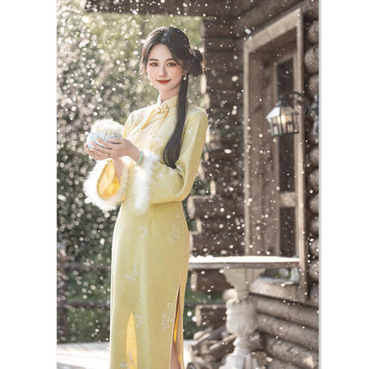 GX时尚改良新中式年轻少女款仿羊绒超柔旗袍2025秋冬新款旗袍 商品图2