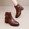 丁摩 秋冬季粗跟圆头短靴女法式复古加绒棉靴时尚中跟软底单靴5ZF-08126 商品缩略图1