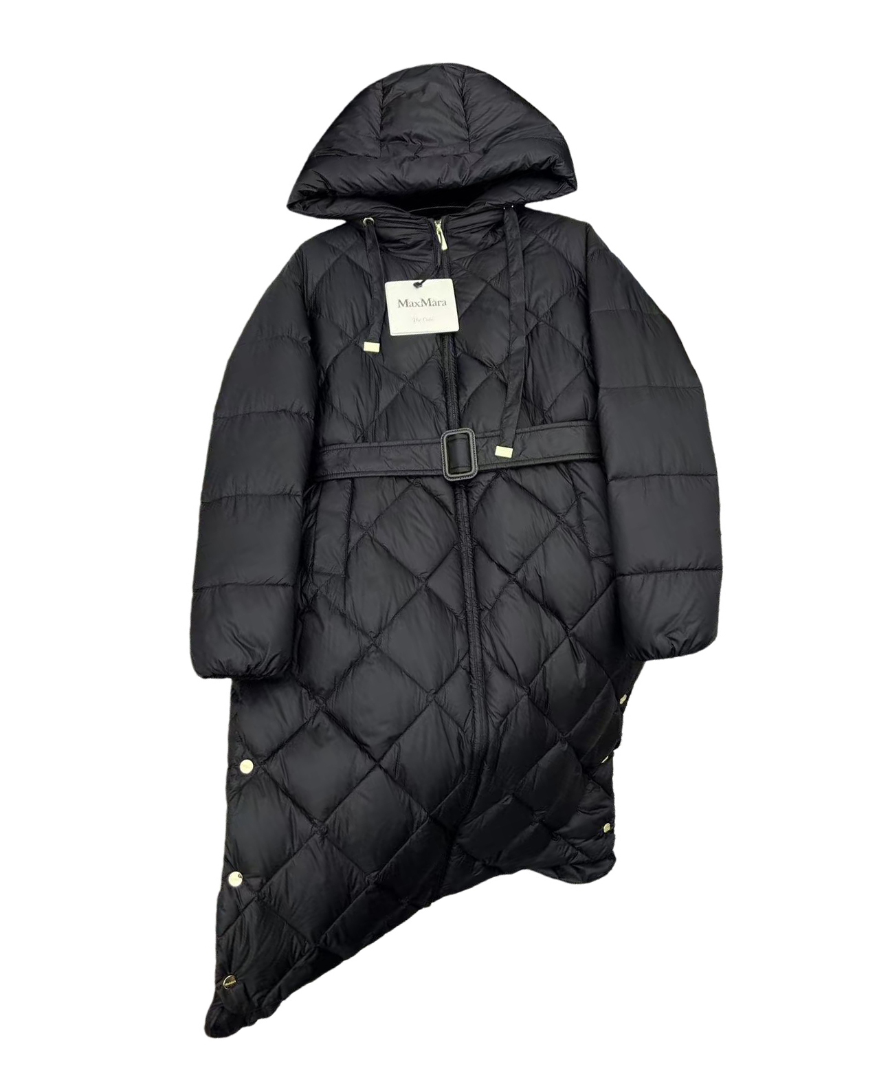 女款连帽腰带长款羽绒服