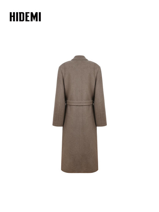 HIDEMI 大秀款进口羊驼毛宽肩腰带加厚长毛长款西装毛呢外套大衣 烟草卡其 商品图4