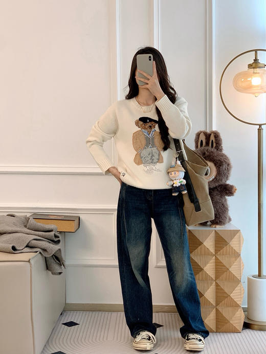 1027-4 亲戚工厂一手渠道货 小马秋冬新款 小熊提花 羊毛羊绒重磅针织套头衫 商品图7