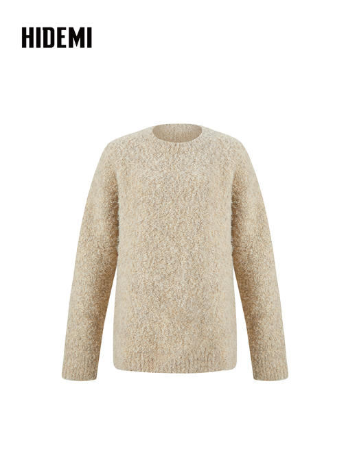 HIDEMI 美利奴羊毛加厚款夹花廓形极简宽松圆领大毛衣 商品图4
