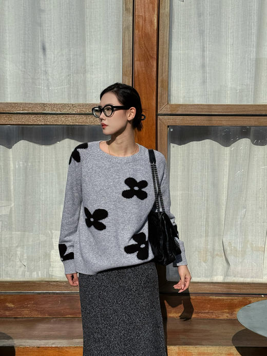 【山花烂漫】噢蜜ooomeooo四叶草提花羊绒套头衫 商品图1