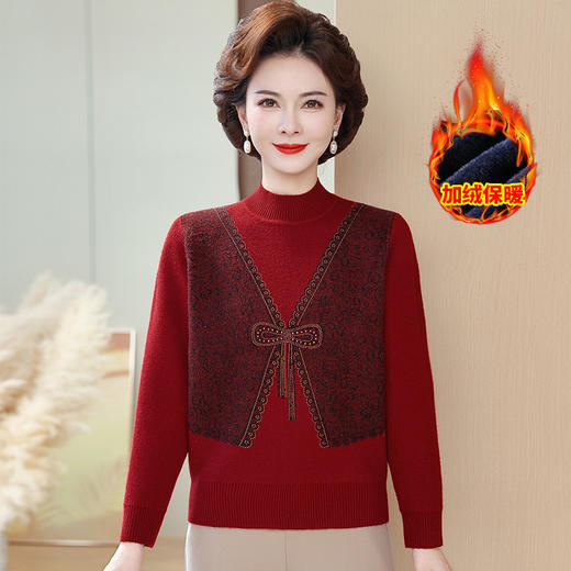 中老年加绒加厚打底衫中年妇女内搭保暖上衣妈妈装冬装一体绒毛衣 商品图7