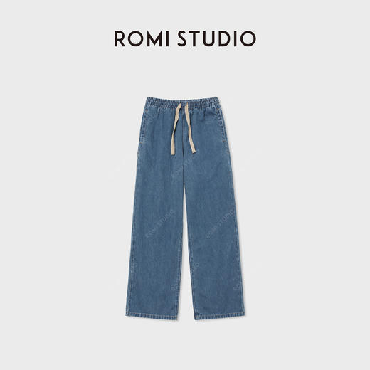 ROMI STUDIO“复古时髦”湖水蓝色环保洗水松紧腰牛仔裤 RWCAX96276 商品图1
