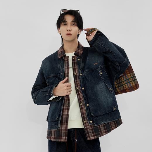 HX 冬季水洗牛仔翻领薄羽绒服假两件设计时尚保暖Z100440105101 商品图2