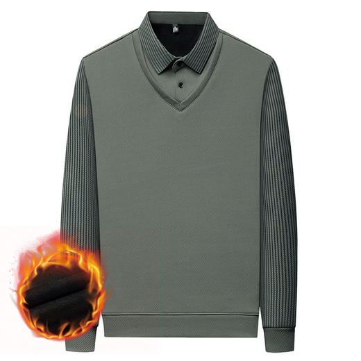直播爆款冬季男士加绒加厚保暖polo衫男衬衫领假两件打底衫上衣男 商品图4