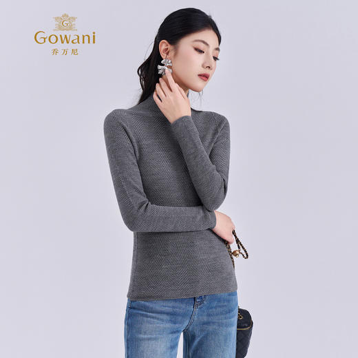 乔万尼2025冬云柔感水波纹100%绵羊毛半高领保暖打底衫ED4M801 商品图1