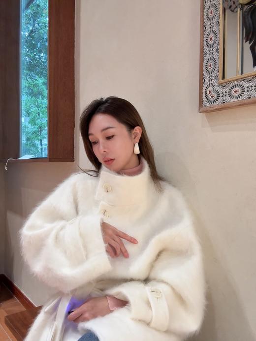 PIANAI冷小姐# 白色立领澳毛+羊绒拉绒中长款外套 商品图2
