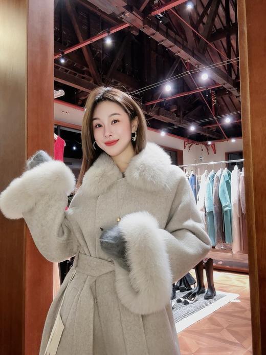 PIANAI冷小姐# 灰色狐狸毛可拆卸大毛领双面呢大衣 商品图1