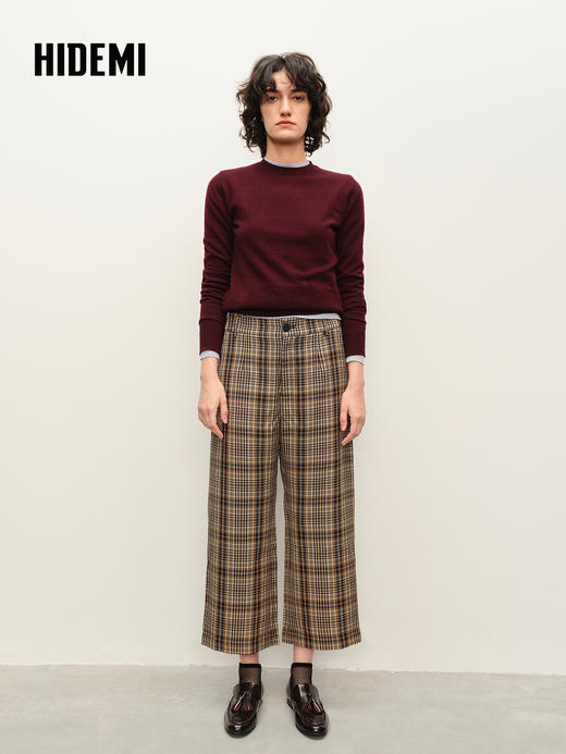 HIDEMI色织格纹九分裤复古格子日常气质直筒休闲裤宽松阔腿裤 商品图3