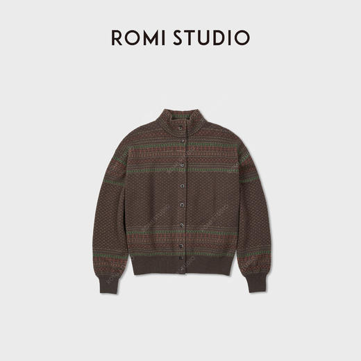 ROMI STUDIO“复古色彩”羊绒高支羊毛开衫软糯立领毛织RWCAW65766 商品图1