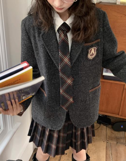 浮生八记/25C173/复古95羊毛拼皮撞色可拆徽章西装外套 商品图0