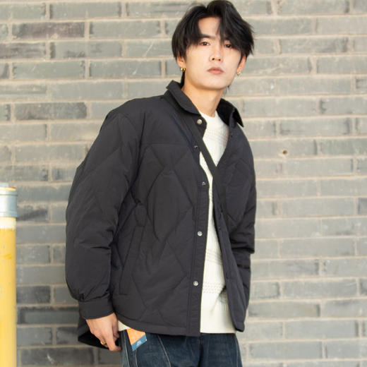 DRONKOO 2025 翻领左贴袋菱形格绗缝衬衫型短款中厚羽绒服 商品图3