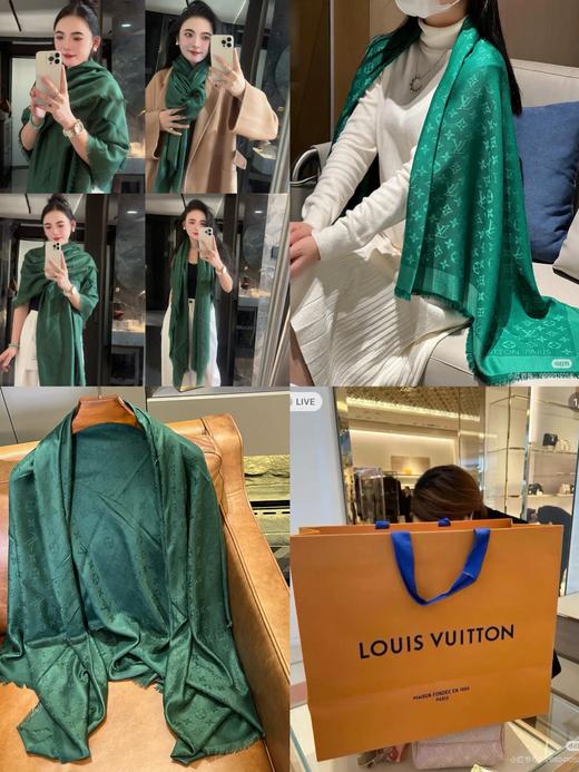 驴家Monogram绿色丝巾围巾披肩 商品图0