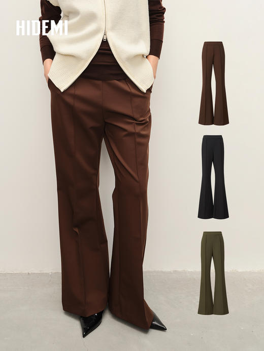 HIDEMI 显瘦中高腰喇叭长裤神裤 军绿色/咖啡色/黑色 商品图0