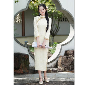 GX复古国风年轻款长款花边旗袍2025秋冬新款时尚素雅日常修身旗袍裙