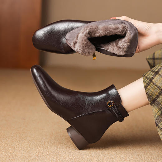【预售5天】羊羔毛雪地靴女真皮大棉鞋新款冬季加绒厚毛保暖短靴NGMZR&72-248 商品图0