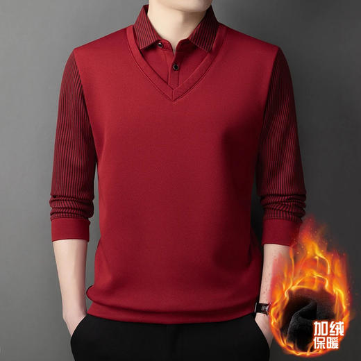 直播爆款冬季男士加绒加厚保暖polo衫男衬衫领假两件打底衫上衣男 商品图2