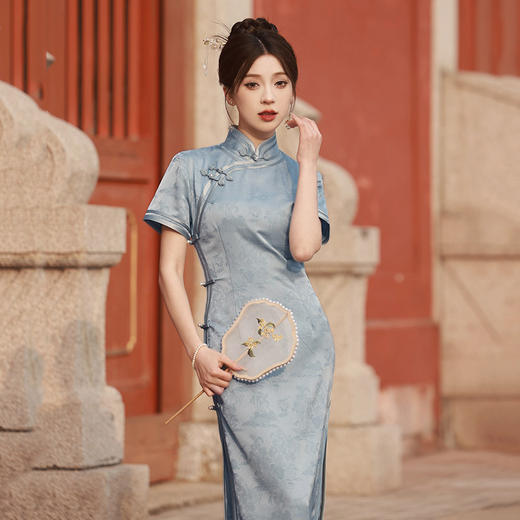 SC19522 国风中式长款改良旗袍2025新款年轻款女民国复古修身短袖平时可穿 商品图4