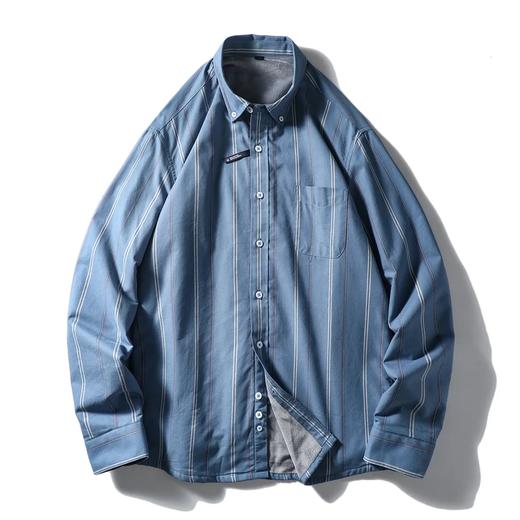 宽条系列 蓄热保暖 亲肤水洗棉 加绒长袖衬衫 商品图0