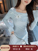 张心子【蓝色冰川湖 】温柔风弹力方领针织衫立体花上衣 U2511034 商品缩略图0