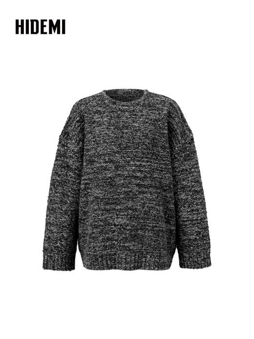 HIDEMI 美利奴羊毛加厚款夹花廓形极简宽松圆领大毛衣 商品图5