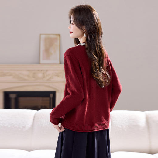 设计感蕾丝拼接针织开衫，慵懒风短款小香风毛衣外套CC-J-6986 商品图3