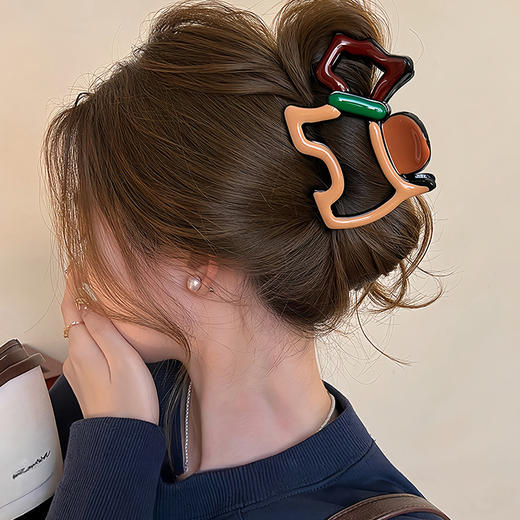 丁摩 高品质设计感拼色狗狗抓夹新款高级感彩色鲨鱼夹发夹后脑勺5ZF-10271 商品图1