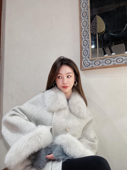 PIANAI冷小姐# 灰色狐狸毛可拆卸大毛领双面呢大衣 商品图4