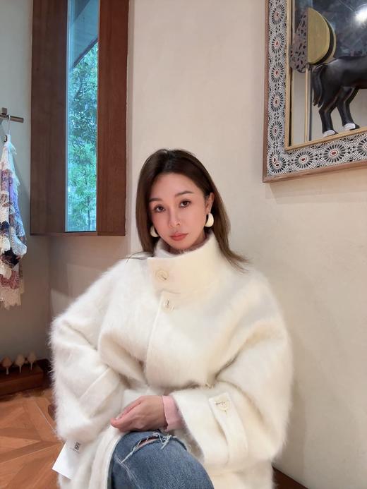 PIANAI冷小姐# 白色立领澳毛+羊绒拉绒中长款外套 商品图0